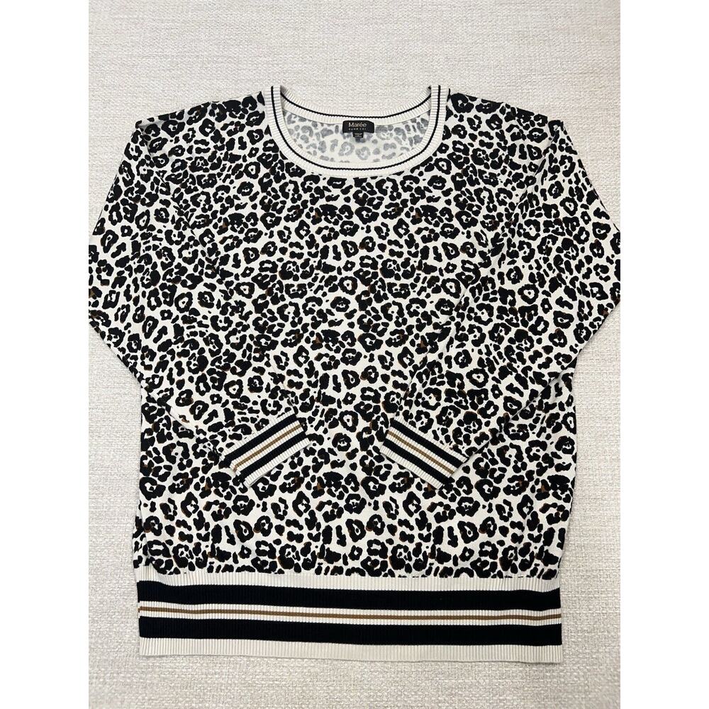 Maree Pour Toi Sweater‎ Womens Medium Leopard Animal Print Crewneck Pullover
